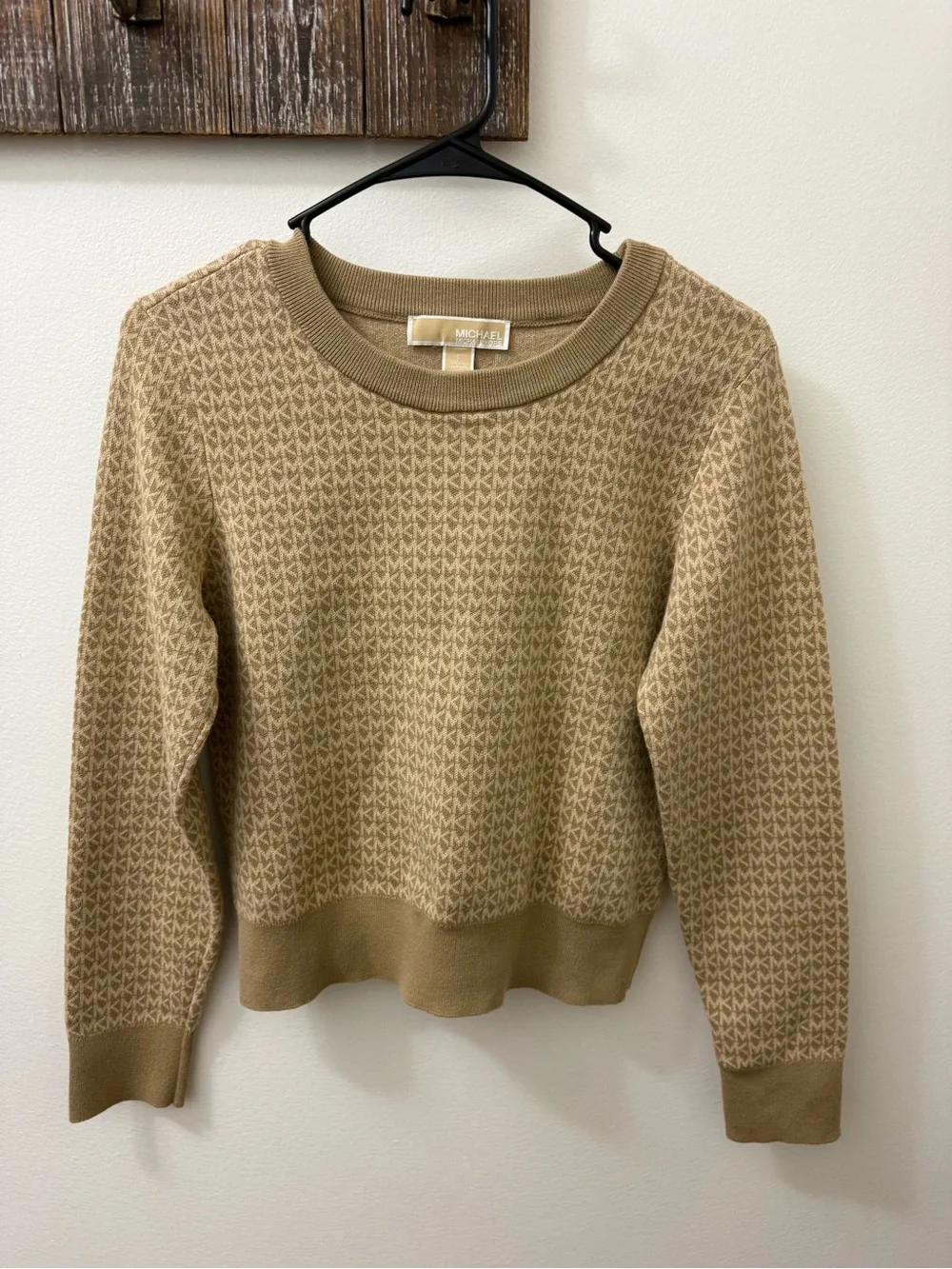 Michael Kors Women's Tan Logo-Pattern Crewneck Sweater
